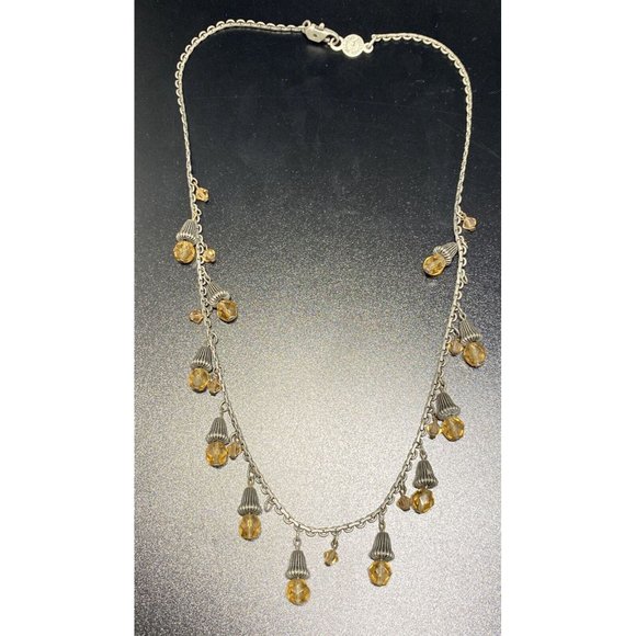 Vintage Signed Bellagio USA Orange Crystals Gunmetal Gray 16 3/4" Necklace - Picture 3 of 6